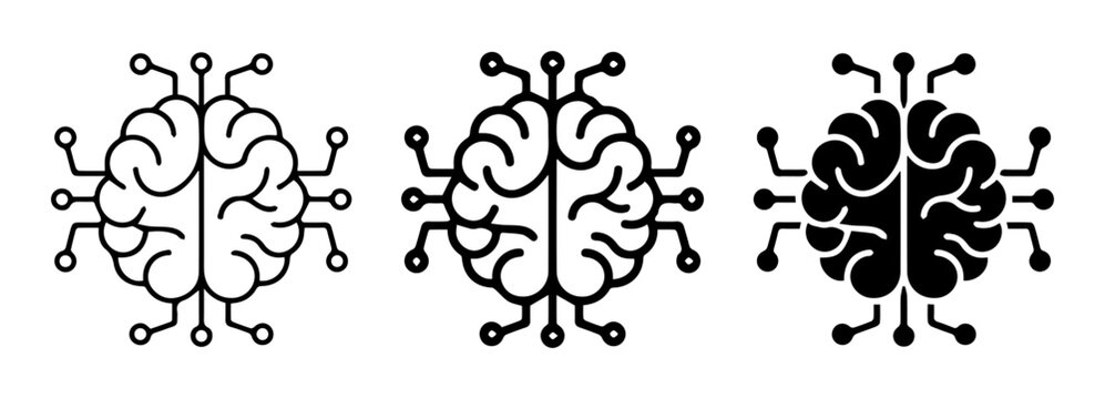 Brain, human brain, vector icons, black and white illustrations, neuroscience symbols