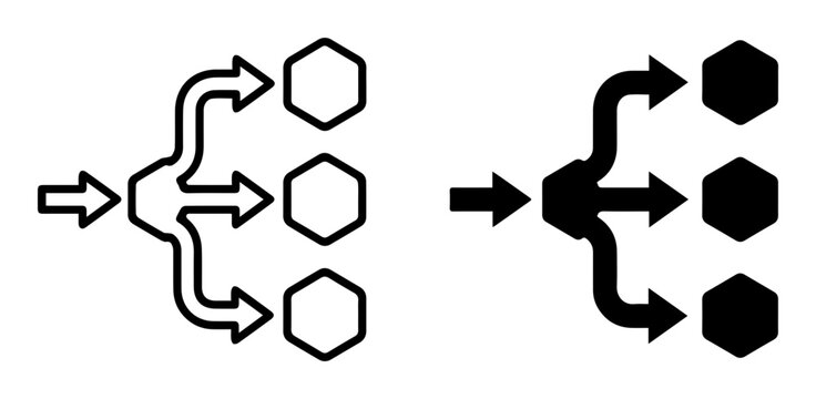 Black and white hexagon flowchart arrows, vector icons, business process symbols