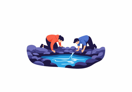 Scientists Analyzing Water Sample In Rock Pool Discovery