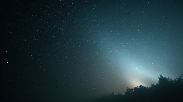 Night sky with barely visible stars emerging from darkness, soft glow, quiet and emotional tone
