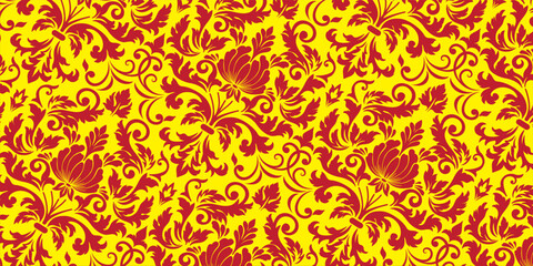 Damask pattern, floral ornament, seamless pattern, vintage design, decorative background, red floral, luxury motif © BASRI69