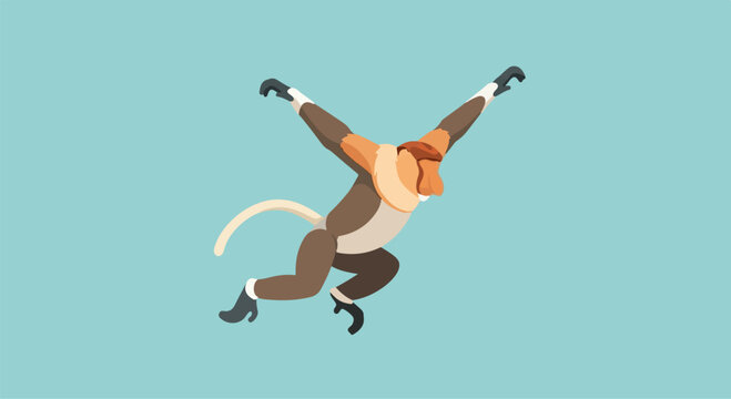 Cartoon Monkey Jumping with Outstretched Arms