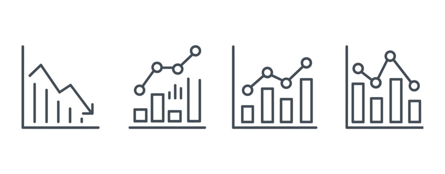 Financial Chart Icons: A set of simple line graphics depicting stock market trends. data analysis, financial graph, business growth, economic indicator.