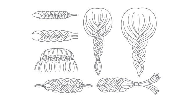 Braided Hairstyle Line Art Clipart Set