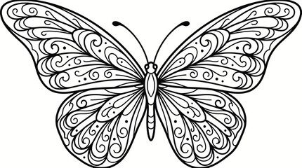 Fototapeta premium Butterfly with ornate swirl patterns for coloring book
