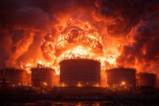 Oil refinery crisis: chemical fire spreads rapidly. Lavish cloth