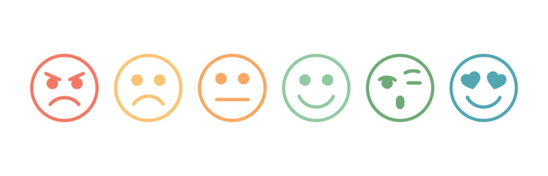 Emotion Scale: A gradient of facial expressions from angry to delighted. mood indicator, feeling spectrum, customer satisfaction, feedback collection, emotional response.