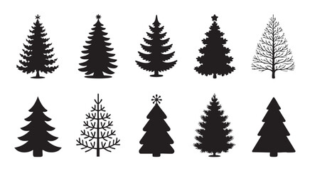 Obraz premium Christmas tree collection with various shapes and styles for holiday decorations and festive cards.