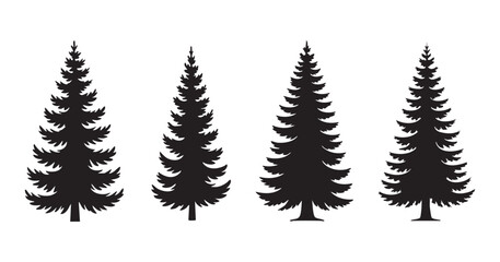 Coniferous evergreen pine tree silhouettes collection for woodland forest landscape scene creation. © MD