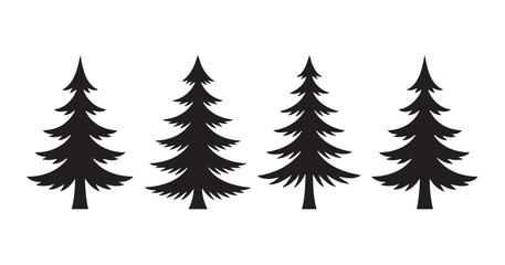 Fototapeta premium Set of black pine tree silhouettes for forest and nature environment vector illustration.