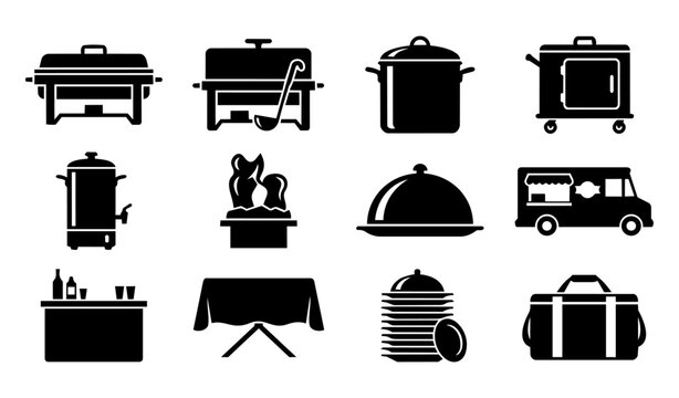 Catering Equipment and Food Service Silhouette Icon Set