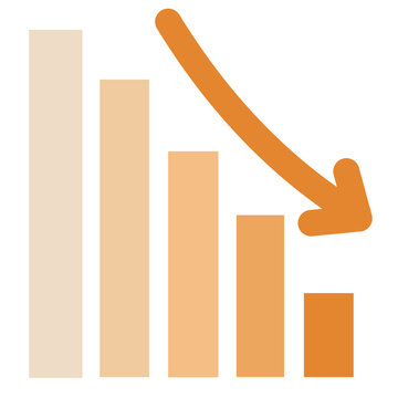 Declining Bar Chart with Orange Peach Gradient and Down Arrow