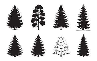 Obraz premium Forest tree silhouettes set featuring various species for landscape design and environmental work.