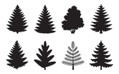 Obraz premium Assorted evergreen and deciduous tree silhouettes for natural forest scenery and garden projects.