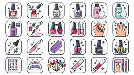 Fototapeta premium Manicure and pedicure beauty salon equipment icons