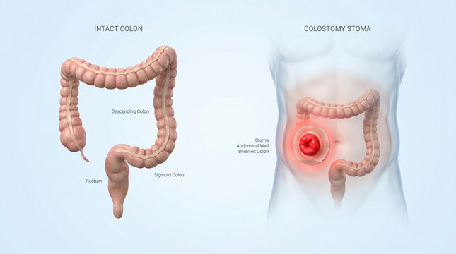 Colostomy Stoma Abdominal Wall and Intact Colon Diagram