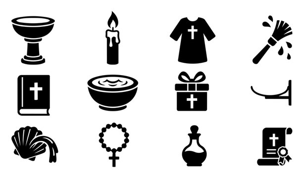 Baptism Ceremony Object Silhouette Icon Set