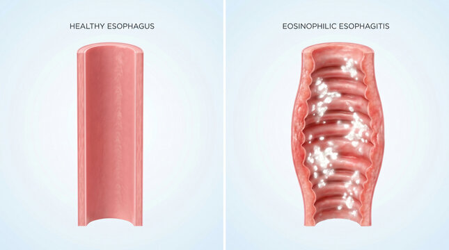 Eosinophilic Esophagitis and Healthy Esophagus Anatomy Comparison

