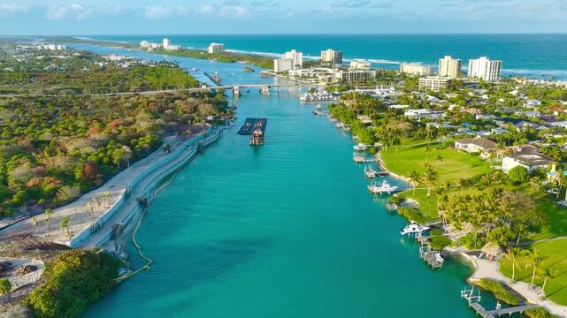aerial movie of Cato's Bridge and Intracoastal in Jupiter Florida