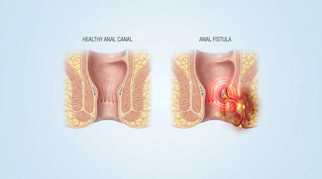 Anal Fistula Infection with Infected Pus Tract and Rectal Canal Pathological Diagram
