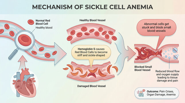 Mechanism of Sickle Cell Anemia Red Blood Cells Diagram

