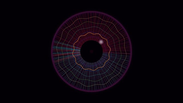 Visual design of an abstract eye shape with lines and colors