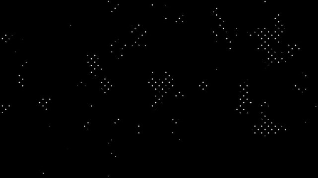 Animated dark hi-tech abstract motion background featuring random dots, squares and grid waves. 4k seamless loop animation with led halftone texture, data flow and moire pattern effects video,
