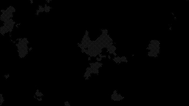 Animated looping 4k technology background with dots, squares and grid patterns. Modern hi-tech motion design on black featuring halftone texture, data streams and moire effects, animation background,