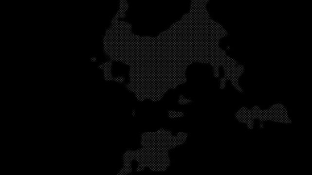 Animated abstract data background with random dots, dynamic grid waves and led halftone textures. Futuristic 4k seamless loop on dark backdrop with modern moire effects, animation background,
