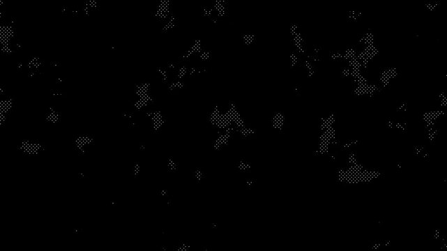 Animated abstract 3d technology animation with random dotted networks, waving grids and moire effects. Dark 4k looping background featuring led halftone textures and digital data flow,