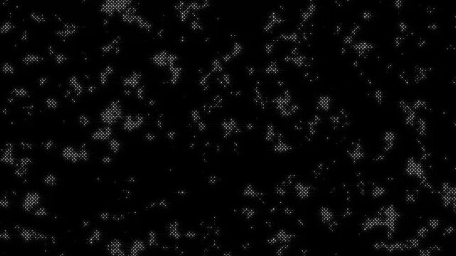 Animated abstract retro technology background with dynamic dotted grids, led halftone and moire effects. 3d rendered 4k seamless loop on black for futuristic data visualizations,