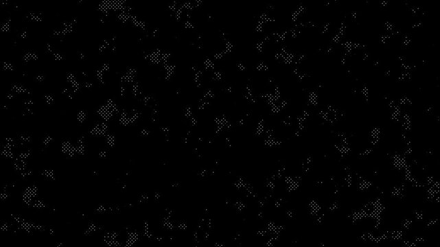 Animated abstract technology black background with random dots, halftone grid lines and moire effects, seamless 4K loop motion pattern for UI screens, infographics, overlay layers and tech visuals,