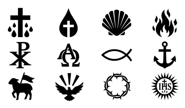 Christian Baptism and Christening Symbol Silhouette Icon Set