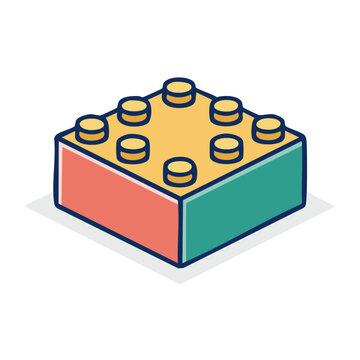 Colorful Lego brick in isometric style