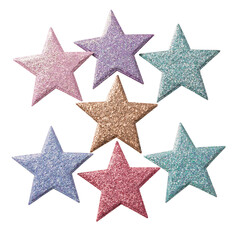 Fototapeta premium Colorful glitter stars set on transparent background