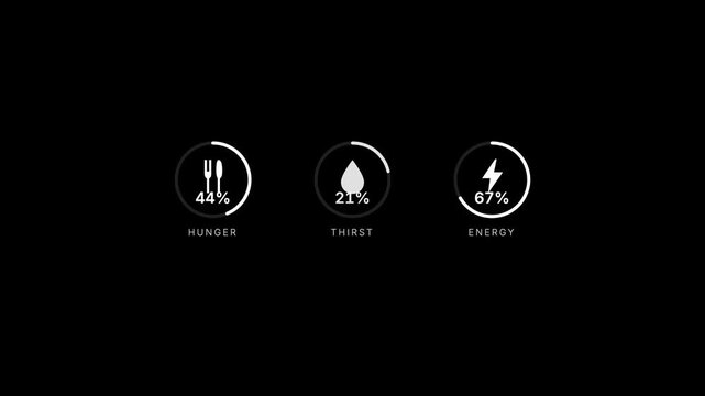 Survival Game Status UI Icons for Hunger Thirst and Energy