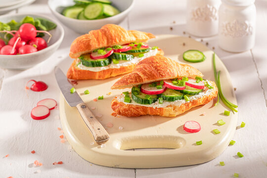 Tasty and homemade french croissant as a sandwich for vegans.
