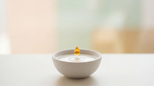 Golden nutrient oil concept on bright white background