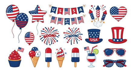 Fourth Of July Celebration Elements A Colorful Vector Illustration Set © AmanaKhan