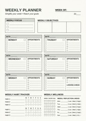 Fototapeta premium Minimalist Modern Weekly Planner Template Layout