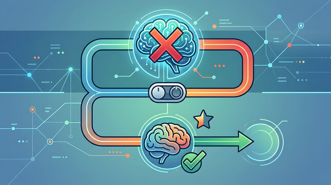 Downgrade fallback primary LLM large brain red X fallback model small brain green check half star switch
