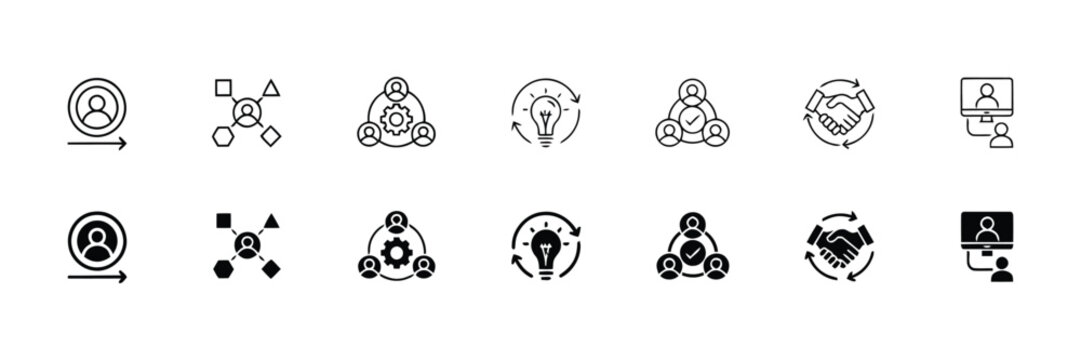 networking icons set outline and filled for network design