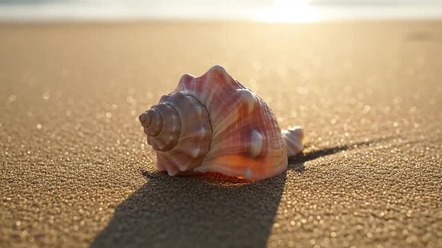 A seashell on the sandy beach.