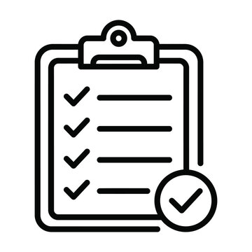 Clipboard with completed checklist and final approval sign icon representing task management clipboard checklist