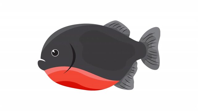 Black and red piranha fish cartoon graphic suitable for childrens books, logos, stickers, and educational materials. Cute design.