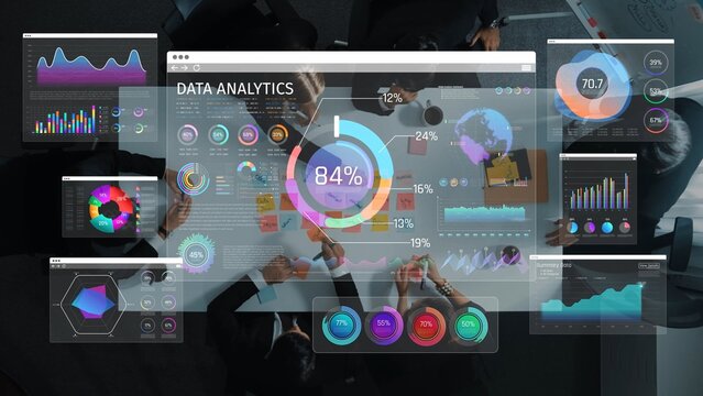 Data Analytics Dashboard with Colorful Graphs and Charts in an Office Setting Showing Insights for Business Decision-Making Sigmoid