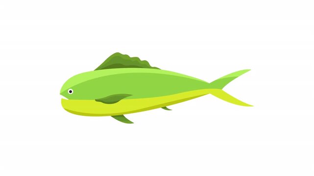 Green mahi mahi fish vector graphic with bright yellow neon pattern design. Ideal for seafood restaurant menus and oceanthemed branding.