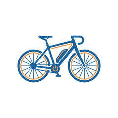 Fototapeta premium Electric bicycle icon with blue frame and orange details.