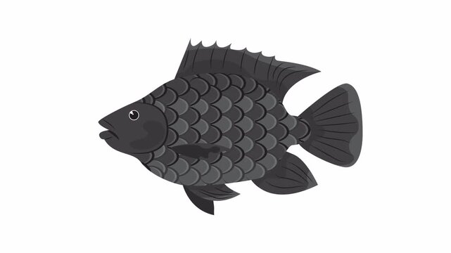 Dark grey scaly fish illustration for patterns, prints, cards, apparel, and decor with a simple aquatic animal design.