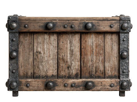 Wooden Chest Treasure Box with Iron Studs, Isolated PNG